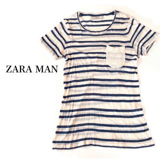 ザラ(ZARA)のザラ メンズ ニット 半袖 ボーダー サマーニット 綿ニット Tシャツ トップス(Tシャツ/カットソー(半袖/袖なし))