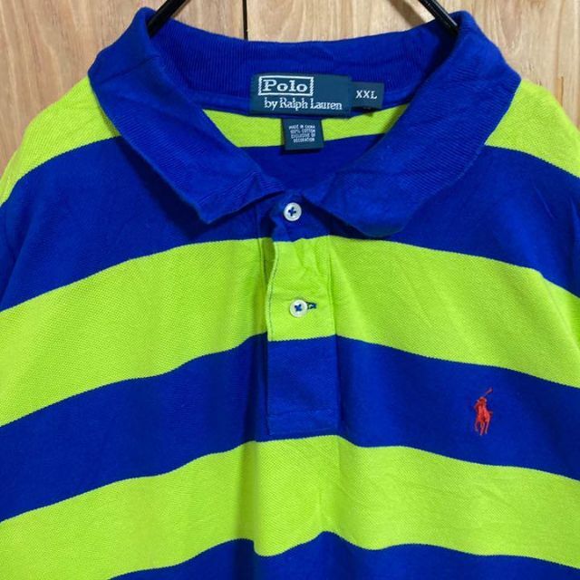 POLO RALPH LAUREN(ポロラルフローレン)のラルフローレン USA古着 半袖 ポロシャツ ロゴ ボーダー ベルマーレ 緑 青 メンズのトップス(ポロシャツ)の商品写真