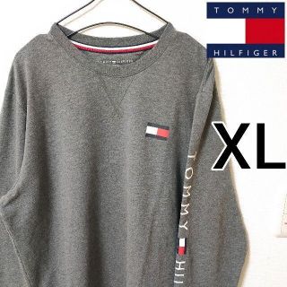 トミーヒルフィガー(TOMMY HILFIGER)のトミーヒルフィガー グレー 長袖 Tシャツ スウェット メンズXL 袖ロゴ 人気(Tシャツ/カットソー(七分/長袖))