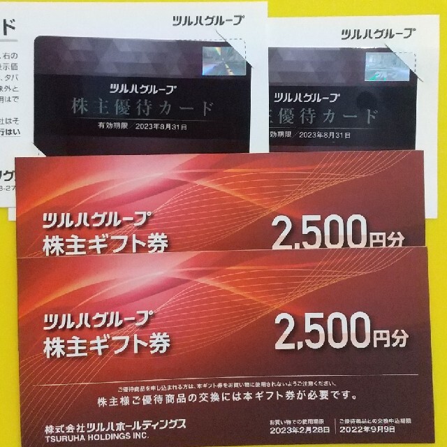 最新　ツルハグループ株主優待　5000円分ギフト券+株主優待カード2枚