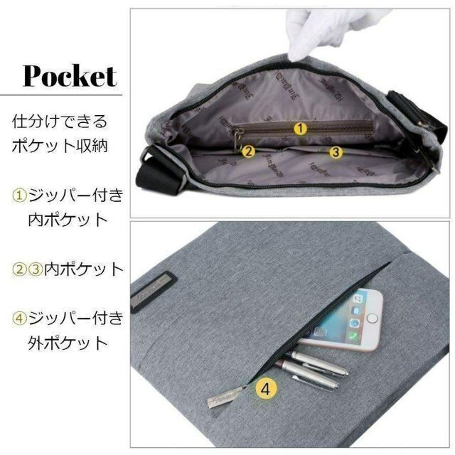 ショルダーバッグ メンズ 斜めがけ 軽量 薄い ビジネスバッグ グレー 3