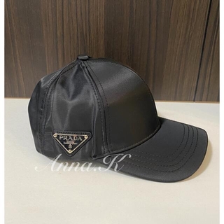 PRADA - PRADA プラダ 帽子 キャップ ロゴ 三角プレート ブラック 黒