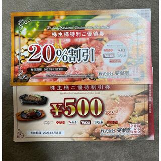 安楽亭　株主優待券10枚5000円分&20%割引券2枚(レストラン/食事券)