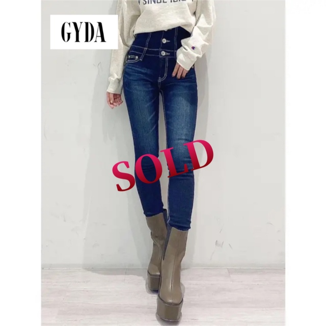 国内在庫】 GYDA ジェイダ ハイウエストボタンスキニーデニムパンツ