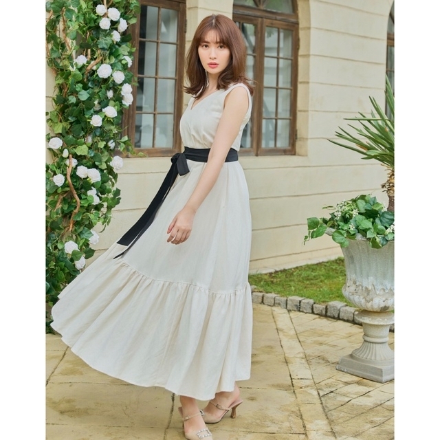 ワンピースHer lip to Linen Belted Maxi Dress