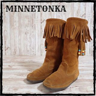 ミネトンカ(Minnetonka)のミネトンカ フリンジ ロング ブーツ USA6 23㎝ ビーズ わりと 美品(ブーツ)