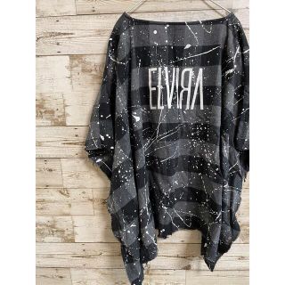 エルヴィア(ELVIA)のELVIRA エルビラ ポンチョ 半袖 ブラック チェック ペイント(Tシャツ/カットソー(半袖/袖なし))