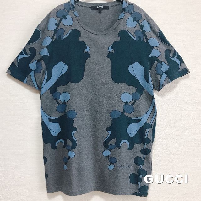 Gucci(グッチ)の【GUCCI】グッチ 刺繍ブランドロゴ グレーグラン総柄 Tシャツ メンズのトップス(Tシャツ/カットソー(半袖/袖なし))の商品写真