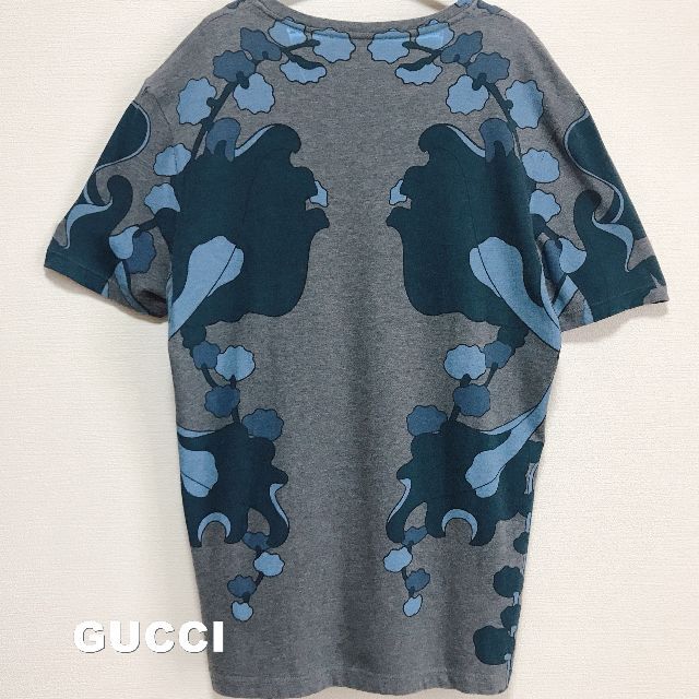 Gucci(グッチ)の【GUCCI】グッチ 刺繍ブランドロゴ グレーグラン総柄 Tシャツ メンズのトップス(Tシャツ/カットソー(半袖/袖なし))の商品写真