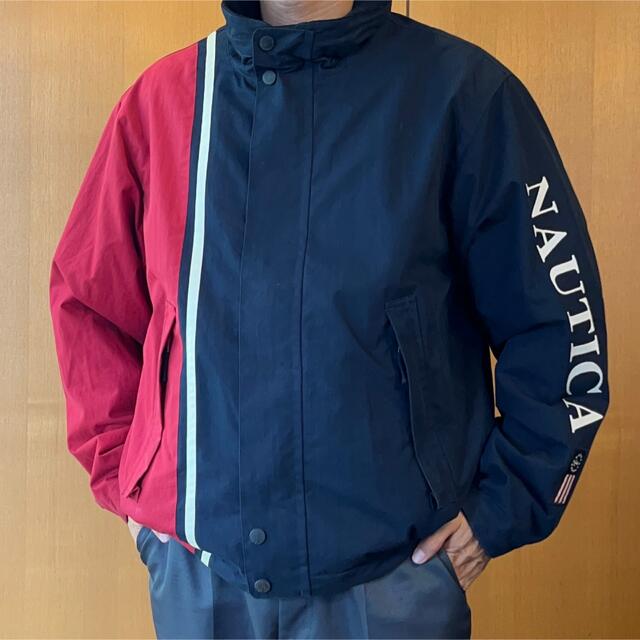 NAUTICA - 【Nautica】ナイロンジャケット 2XL ビッグ刺繍ロゴ フード