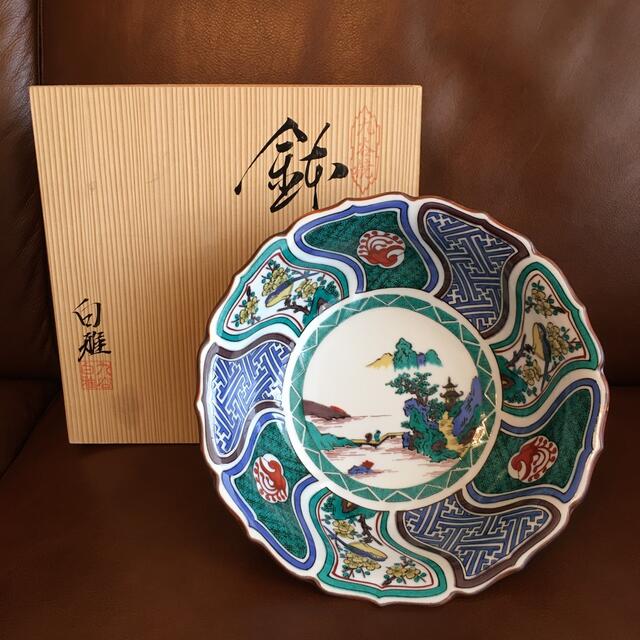 718)九谷焼 飾皿 大皿　白雅(食器陶器盛り皿のサムネイル