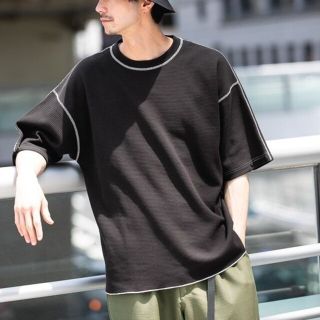 ニコアンド(niko and...)のniko and... 配色ステッチワッフルＴシャツ黒M/3ニコアンドカットソー(Tシャツ/カットソー(半袖/袖なし))