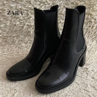 ザラ(ZARA)のZARA ザラ サイドゴアブーツ 太ヒール ブラック 36サイズ 23.5cm(ブーツ)