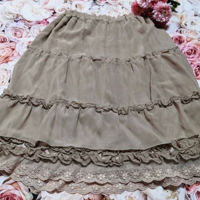 axes femme♥濃いめ♥ベージュ♥花柄♥レース♥フリル♥サラサラ♥スカート www.lewaa.sa