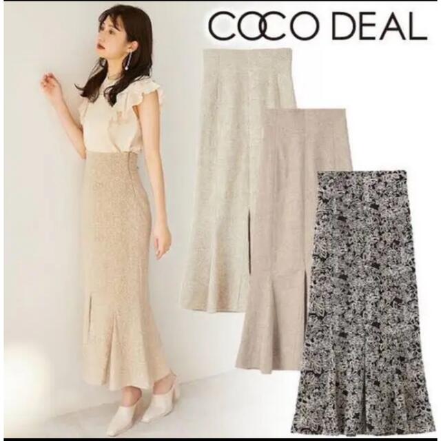 COCO DEAL - ラインフラワー配色刺繍ハイウエストマーメイドスカート