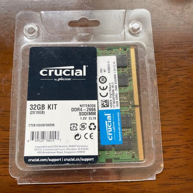 PC/タブレットMacでも使えるcrucialメモリ32GB(16GB2枚) ddr4-2666