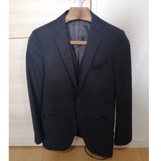 スーツカンパニー(THE SUIT COMPANY)の卒業式　スーツカンパニー　ブラック×ストライプ　就活　就職活動　スリーピース(セットアップ)