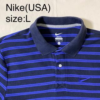 ナイキ(NIKE)のNike(USA)ビンテージコットンボーダーポロシャツ　ブラック×ブルー(ポロシャツ)