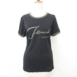 フェンディ(FENDI)のフェンディ カットソー Tシャツ 半袖 丸首 文字 プリント 黒 44(カットソー(半袖/袖なし))