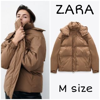 ザラ(ZARA)のZARA　フード付きキルティングジャケット　Mサイズ　ブラウン(ダウンジャケット)