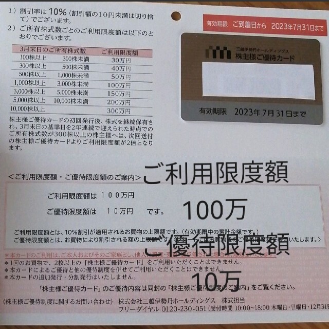 伊勢丹　株主優待カード　100万優待券/割引券