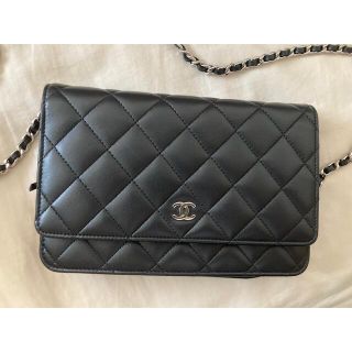 シャネル(CHANEL)のCHANEL シャネル チェーンウォレット　マトラッセ ラム黒 シルバー(ショルダーバッグ)