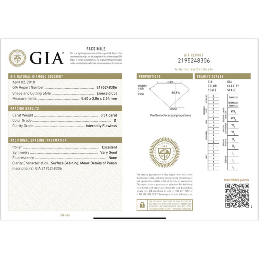 ダイヤモンドネックレスD IF 0.51ctエメラルドカット GIA/CGL レディースのアクセサリー(ネックレス)の商品写真