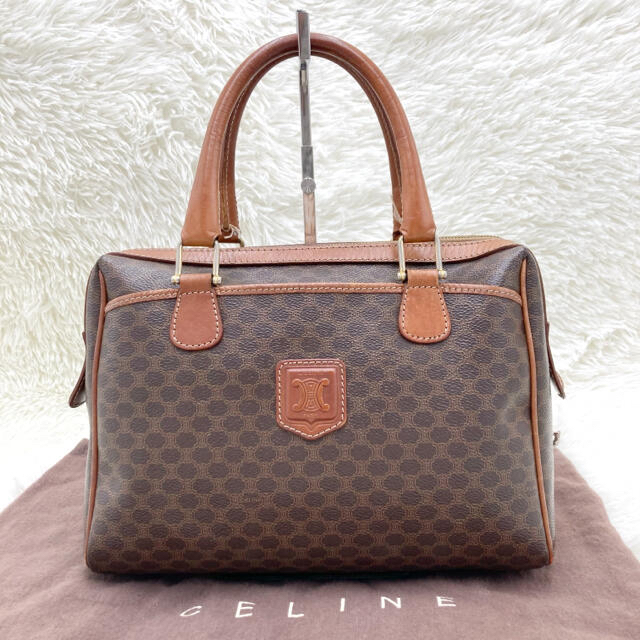 ✨良品 CELINE セリーヌ ミニボストン ハンドバッグ マカダム PVC 茶