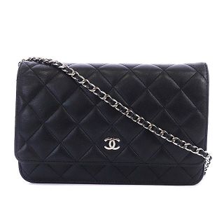 シャネル(CHANEL)のシャネル CHANEL チェーンウォレット ココマーク ラムスキン 黒 16番台(財布)