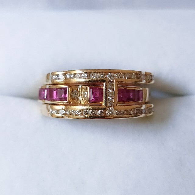 世界有名な K18YG リング ダイヤモンド×ルビー 0.90ct 8.1g 0.37ct