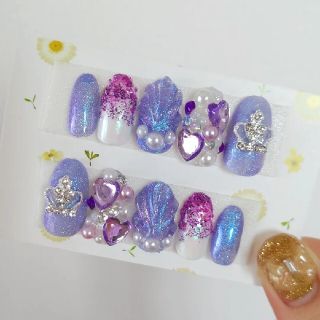 🧜‍♀️ユニコーンマーメイドネイル💜 貝殻ネイル ゆめかわネイル(ネイルチップ)