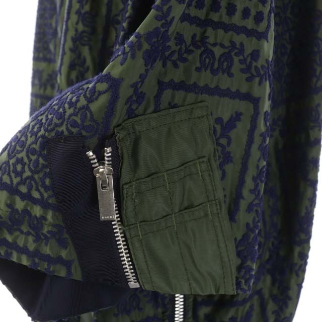 サカイ プルオーバー 刺繍 チュニック ジッパーデザイン メッシュ裏地 七分袖