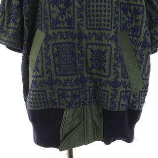サカイ プルオーバー 刺繍 チュニック ジッパーデザイン メッシュ裏地 七分袖