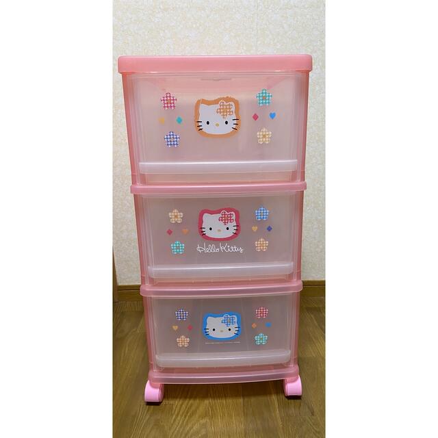 サンリオ ハローキティ 3段スライドケース 衣装ケース収納家具 サンリオ ハローキティ 3段スライドケース 衣装ケース収納家具