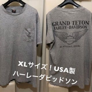 ハーレーダビッドソン(Harley Davidson)のXLサイズ！USA製ハーレーダビッドソン 古着半袖ポケットTシャツ 首ヨレ 首穴(Tシャツ/カットソー(半袖/袖なし))