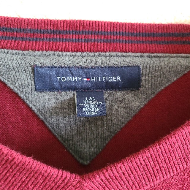 TOMMY HILFIGER(トミーヒルフィガー)のトミーヒルフィガー TOMMY HILFIGER コットンニット 赤ボルドー L メンズのトップス(ニット/セーター)の商品写真