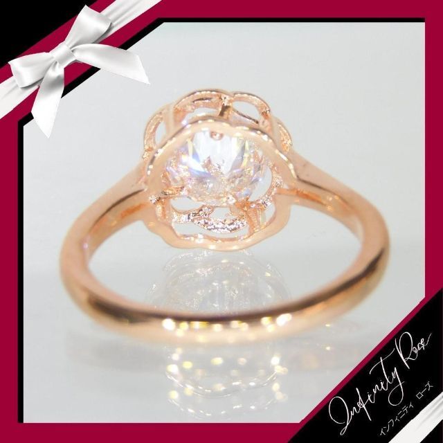 （1066）22号　ピンクゴールバラモチーフ立体スワロ3D薔薇リング　指輪 レディースのアクセサリー(リング(指輪))の商品写真