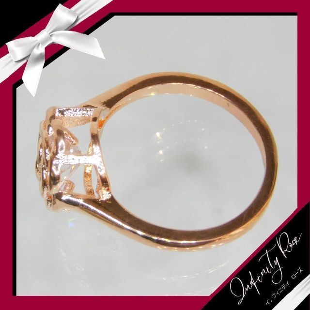 （1066）22号　ピンクゴールバラモチーフ立体スワロ3D薔薇リング　指輪 レディースのアクセサリー(リング(指輪))の商品写真