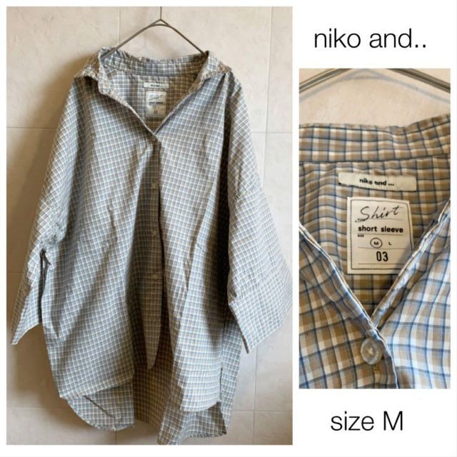 niko and...(ニコアンド)のniko and.. チェックシャツ 半袖 幅広袖 ソフトワイヤー入り襟 レディースのトップス(シャツ/ブラウス(半袖/袖なし))の商品写真