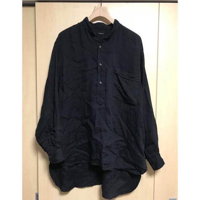 COMOLI 22ss リネンWクロス プルオーバーシャツ black 2