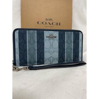 コーチ(COACH)の長財布 ネイビーブルー アウトレット COACH ストライプ メンズ(長財布)