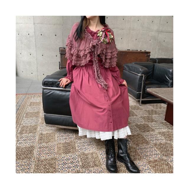 PINK HOUSE(ピンクハウス)の新品未使用ピンクハウス★ヨークフリルワンピース&ドットチュールタブリエ★ローズ レディースのワンピース(ひざ丈ワンピース)の商品写真