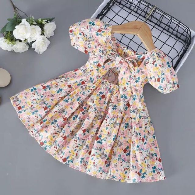 【SALE!!】花柄キッズワンピース バックリボン ピンク 110cm キッズ/ベビー/マタニティのキッズ服女の子用(90cm~)(ワンピース)の商品写真