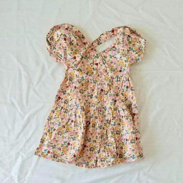 【SALE!!】花柄キッズワンピース バックリボン ピンク 110cm キッズ/ベビー/マタニティのキッズ服女の子用(90cm~)(ワンピース)の商品写真