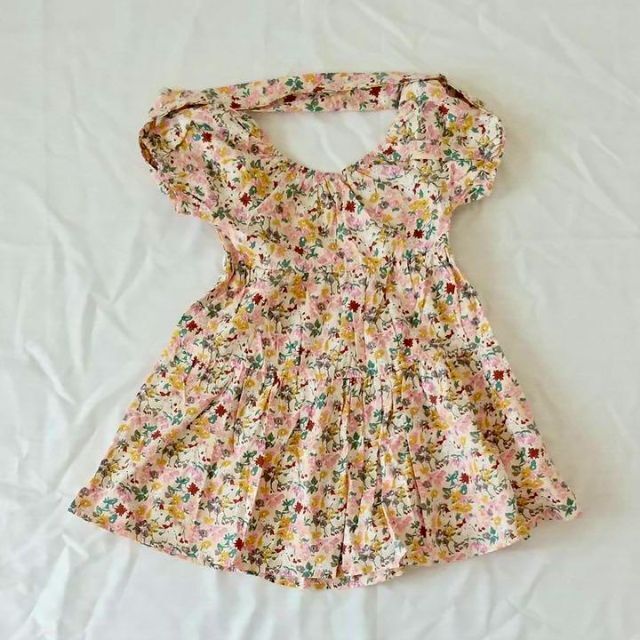 【SALE!!】花柄キッズワンピース バックリボン ピンク 100cm キッズ/ベビー/マタニティのキッズ服女の子用(90cm~)(ワンピース)の商品写真