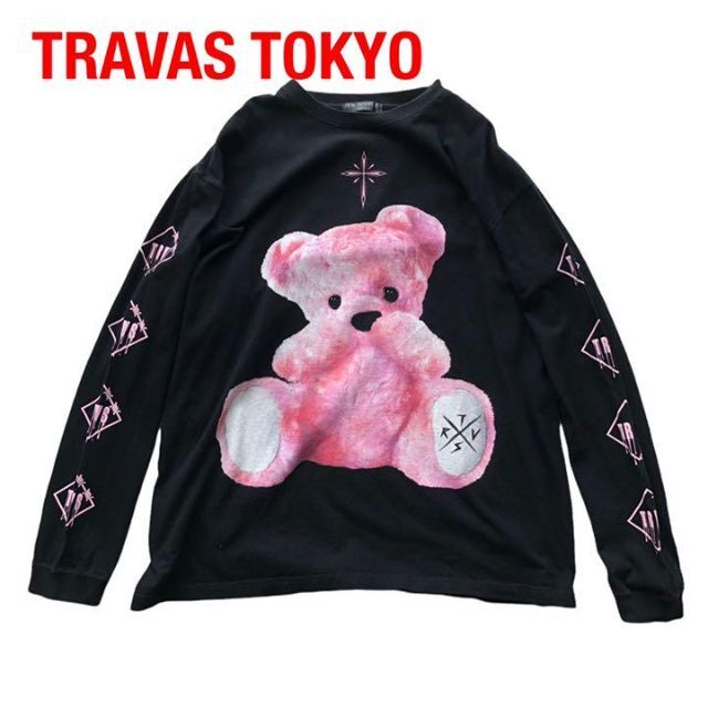 TRAVAS TOKYOトラバストウキョウ　ロンTシャツピンク熊プリントくまクマ