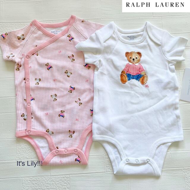 Ralph Lauren(ラルフローレン)の左一枚のみ　3m60cm ロンパース　人気　　ベア　チェック キッズ/ベビー/マタニティのベビー服(~85cm)(ロンパース)の商品写真