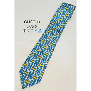 グッチ(Gucci)の✨GUCCI✨グッチ ネクタイ シルク フラッグ柄 ブルー 系(ネクタイ)