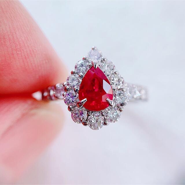 ★1.0ct★✨ビルマ産ピジョンブラッドルビー1.2ctダイヤモンドリング指輪 レディースのアクセサリー(リング(指輪))の商品写真