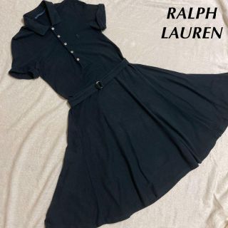 ラルフローレン(Ralph Lauren)のラルフローレン ポロ ロング フレアワンピース 黒 ブラック 半袖 XSサイズ(ロングワンピース/マキシワンピース)